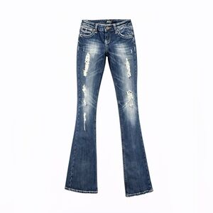 Soundgirl Women’s Bootcut Distressed Faded Contrast Stitching Jeans Size 5 Denim